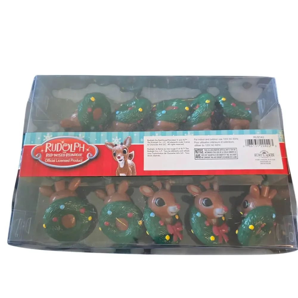 Kurt Adler 10-Light Rudolph The Red Nose Reindeer Light Set Christmas NEW